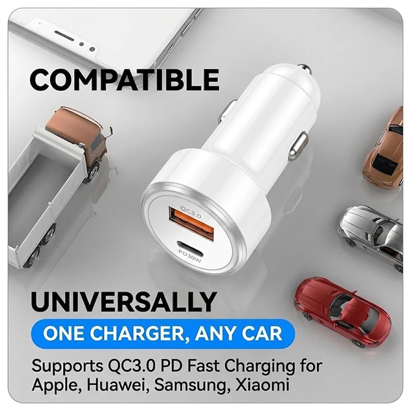 Type C Fast Car Charger 48W PD30W QC3.0 Dual USB Port Auto Adapter With Fire Retardant Shell For Smart Electronics For iPhone 17