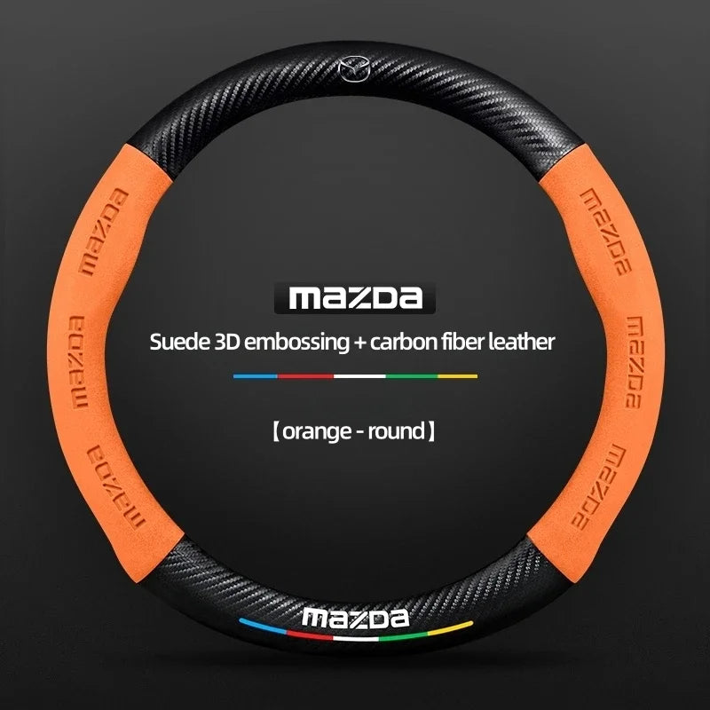 Car Suede Carbon Fiber Leather Steering Wheel Cover For Mazda BT-50 CX-3 CX-4 CX-5 CX-7 CX-9 MX5 Mazda 3 Axela 6 Gh Gj Demio Car