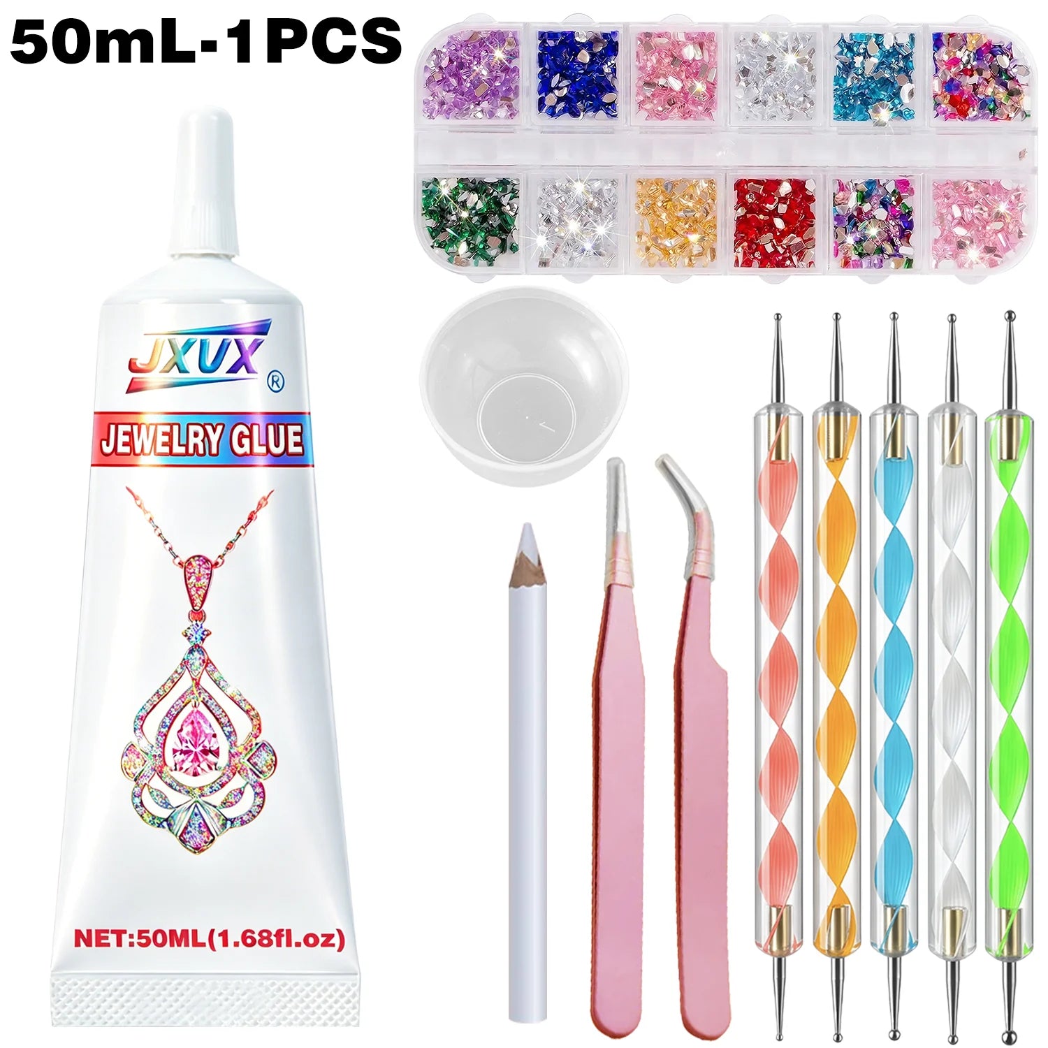 JXVX B7000 Glue for Rhinestones Crafts, 4PCS 50ML Clear B-7000 Super Jewelry Glue Transparent Industrial Adhesive for Fabric Jewelery Making Crystal Gem Tac Nail Art Glass.