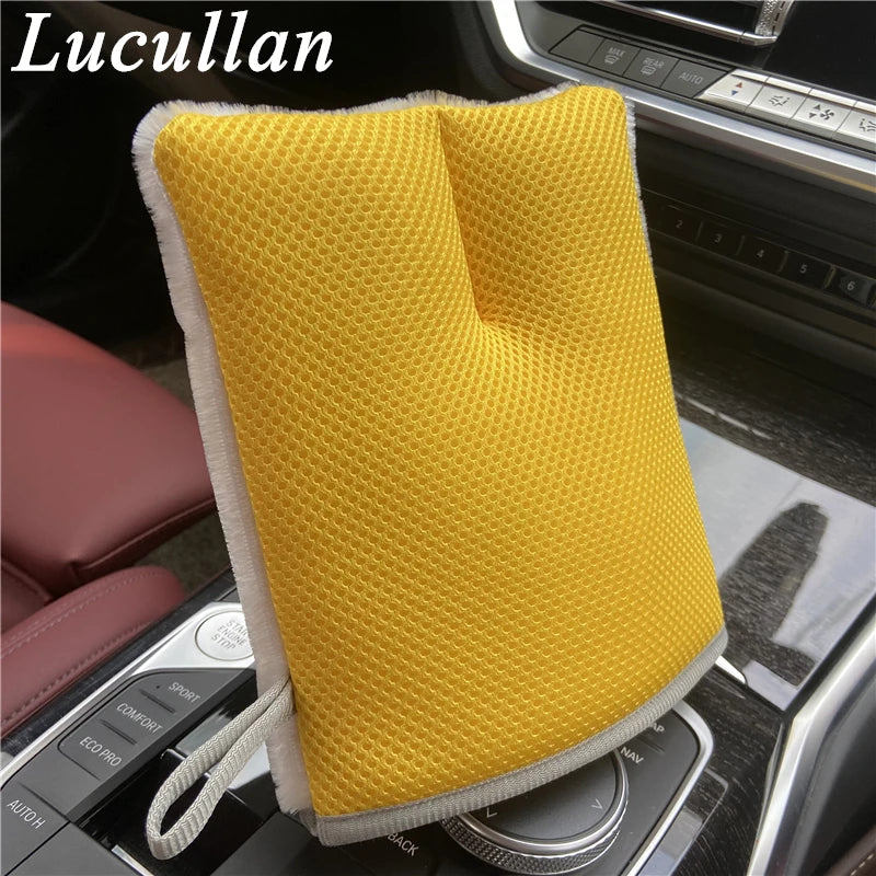 Lucullan Double Side Use Interior Scrubbing Mitt+Microfiber Mesh Fiber For Leather, Plastic,Vinyl,Glass Cleaning