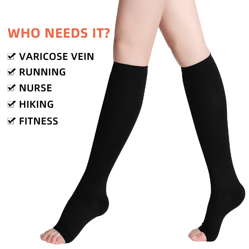 Plus Size 34-46mmHg Medical Compression Stockings Unisex Grade 3 Open Toe Socks Varicose Veins Treatment Graduated Pressure