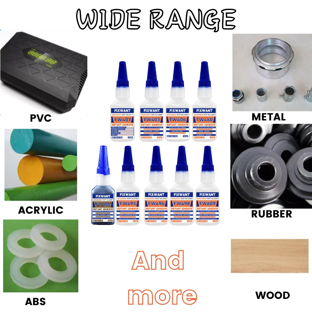 Instant Adhesive FW401/ 403/ 406/ 454/ 460/ 480/ 495/ 496/ 498/ 609 Super Glue Extra Strong Multi-purpose Cyanoacrylate