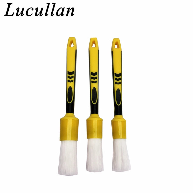 Lucullan White Nylon Hair Prewash&Interior Vent Cleaning Tools Unique Anti-slip Rubber Handle Car Detailing Brushes