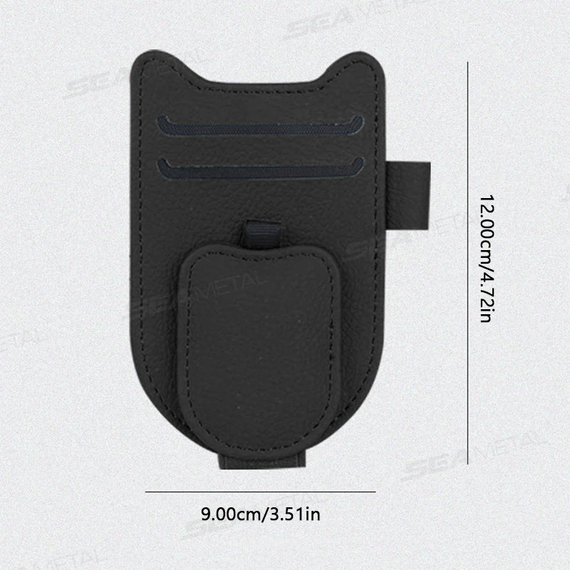 SEAMETAL Car Sun Visor Glasses Holder Magnetic Eyeglasses Hanger Clip Luxury Leatherette Car Sunglasses Holder Mount Universal