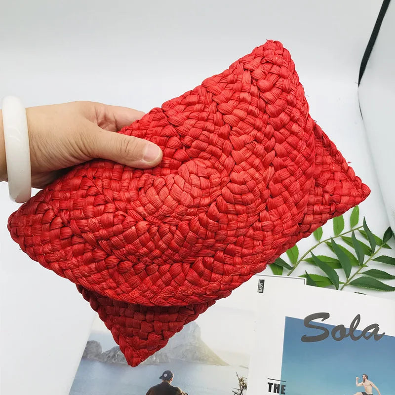 Fashion Corn Husk Handmade Women's Straw Bag Summer New Envelope Wallet Multi-color Beach Holiday Woven Bag Female Coin Purses