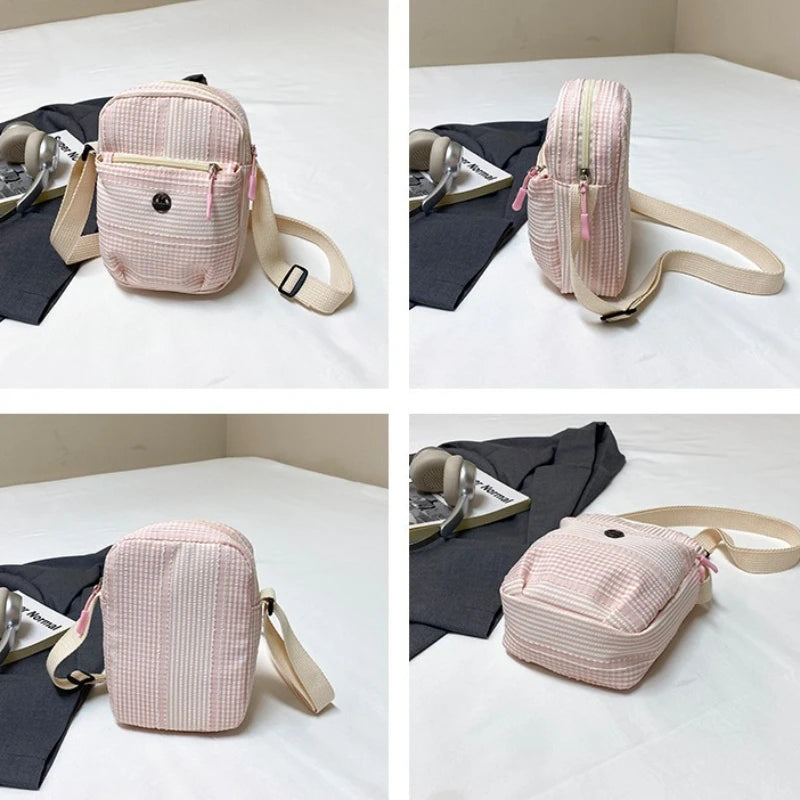 Plaid Nylon Crossbody Bag for Women Casual Shoulder Bag for Daily Commute Travel Multifunctional Ladies Crossbody Change Bag
