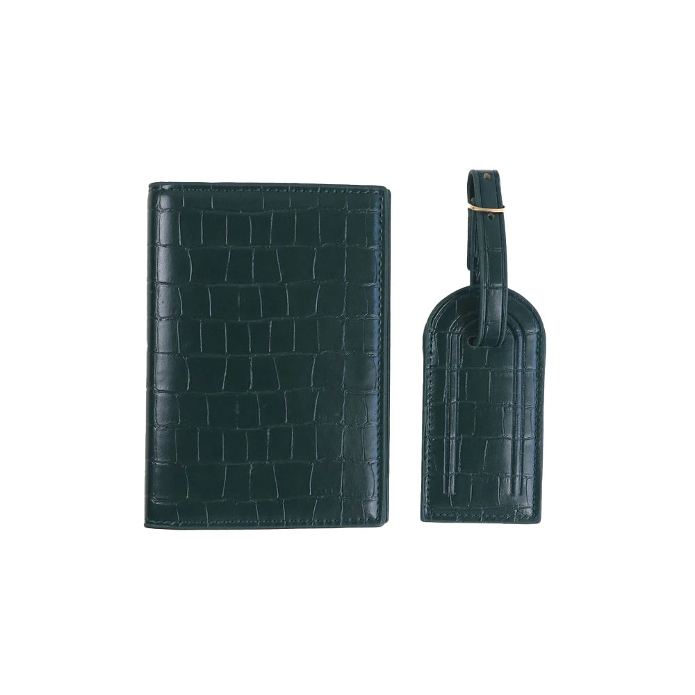 Customized Name PU Leather Crocodile Skin Pattern Luggage Tag + Passport Holder Set for Luggage Bag Accessories