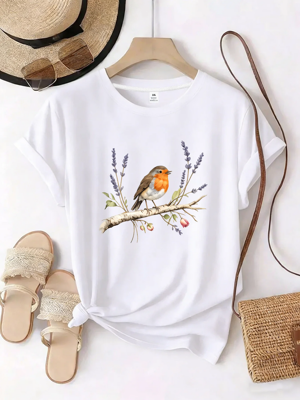 【WZM10666】Creative cartoon pattern printed plus size women's round neck Tee summer casual short sleeved street fashion versatile
