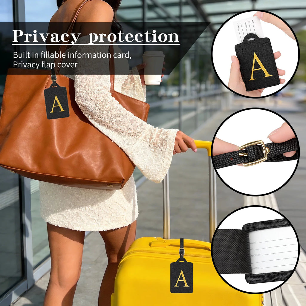 Premium Leather Business Luggage Tag Luggage Address Label Carry-on Luggage Label Name ID and Address Folder Travel Accessories
