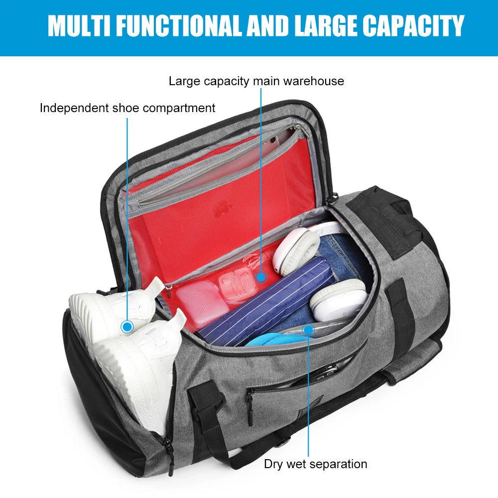 Large Gym Backpack Duffle Bag for Men Women, Multi-Pocket Sports Bag with Shoe Compartment & Wet Dry Pocket for Workout Travel