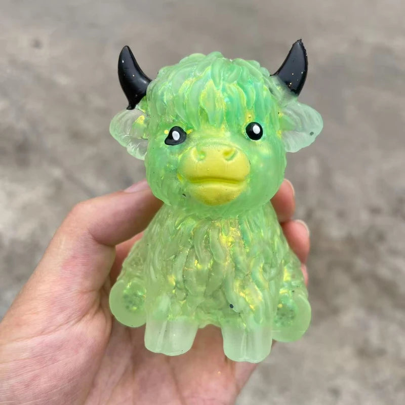 Cute Maltose Squishy Glitter Highland Cow Squeeze Toys Soft Animal Slow Rising Anti Stress Relieve Anxiety Sensory Fidget Toy
