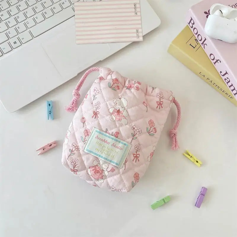 【MAX-22】Floral Storage Bag Drawstring Drawstring Pocket Soft Cotton Anti Fall Cosmetic Bag Sundry Storage Camera Bag