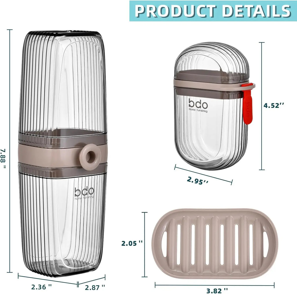 Gray Toothbrush Travel Case Portable Leakproof Travel Soap Container Dish Tray Holder with Cover for Trip Bathroom Camping