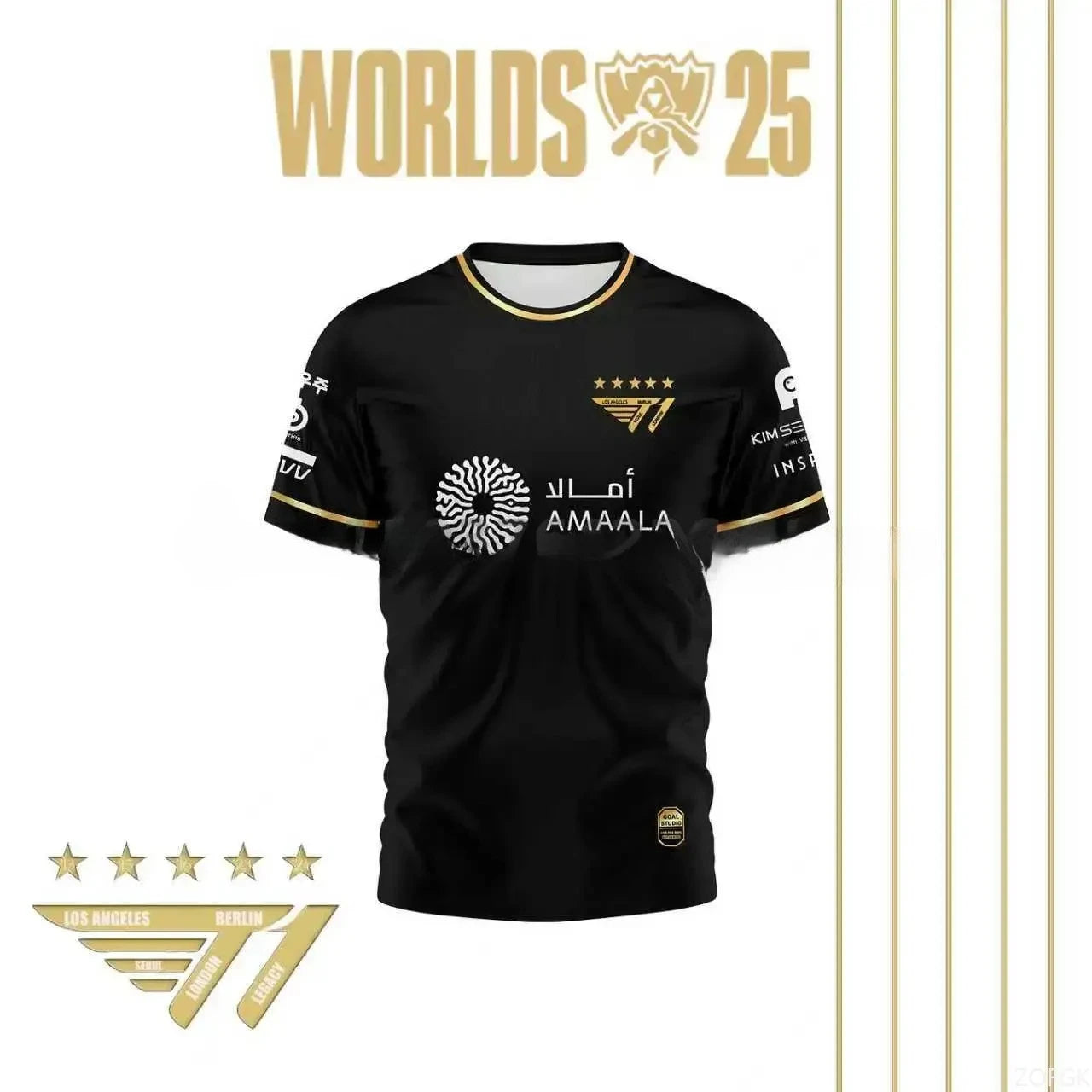Faker Jersey League of Legends 2025 World Champion All-black Team Jersey T-shirt Lol Esports Lck T1 Team Large  Top