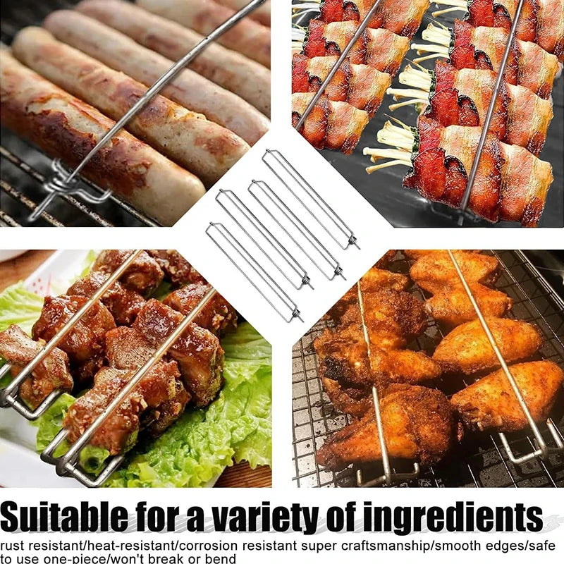 LMETJMA Chicken Wing BBQ Fork Stainless Steel Grilled Chicken Wing Rack Barbecue Wing Rails for Grilling Chicken Wings