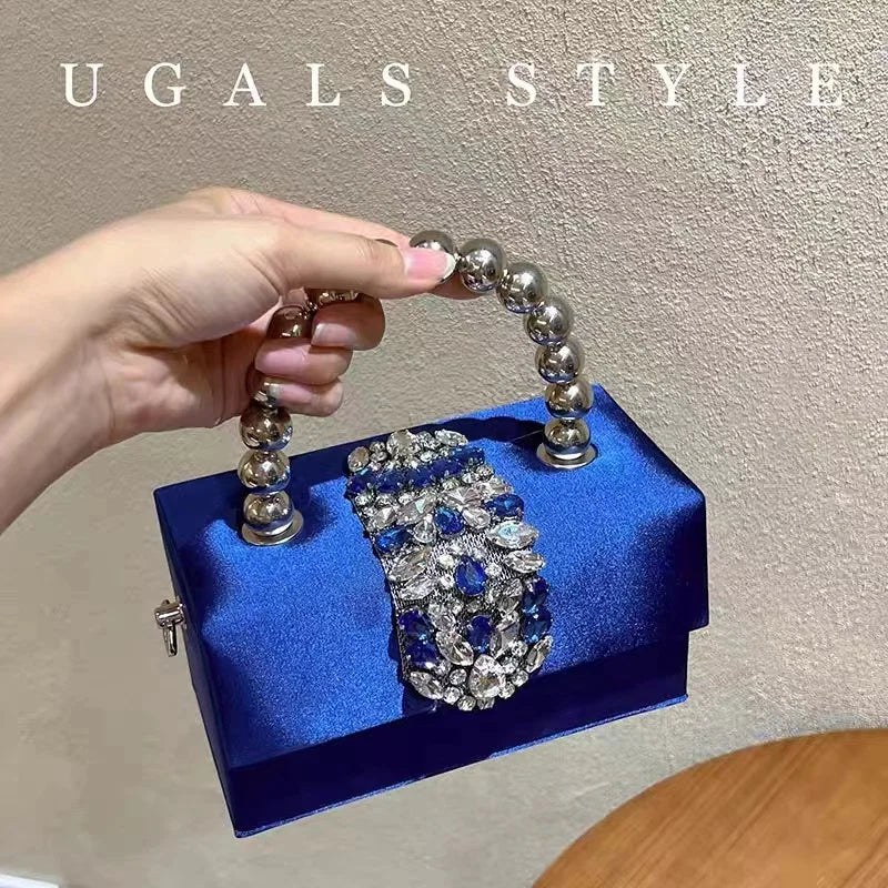 Women Satin Handbag Luxury Square Bag Crystal Shiny Rhinestones Diamond Evening Bag Wedding Party Clutch Purse Crossbody Bag