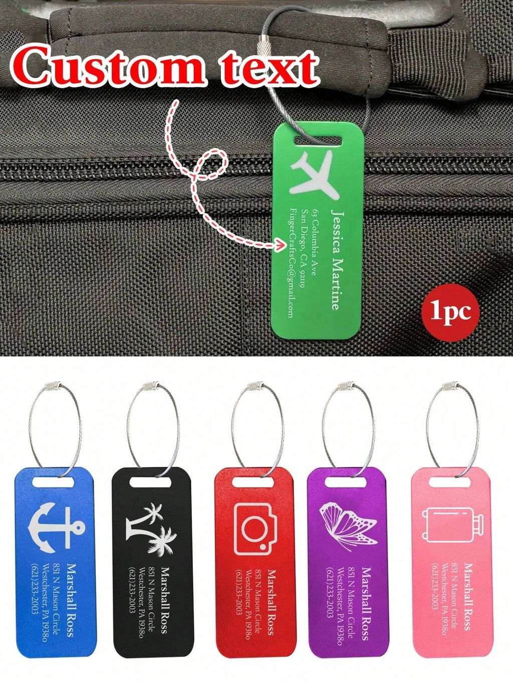 3*7.6CM Custom Metal Luggage Tag,Personalized Aluminum Luggage Tag,1 PC Custom Name Tag For Suitcase Backpack,Custom Travel Tag
