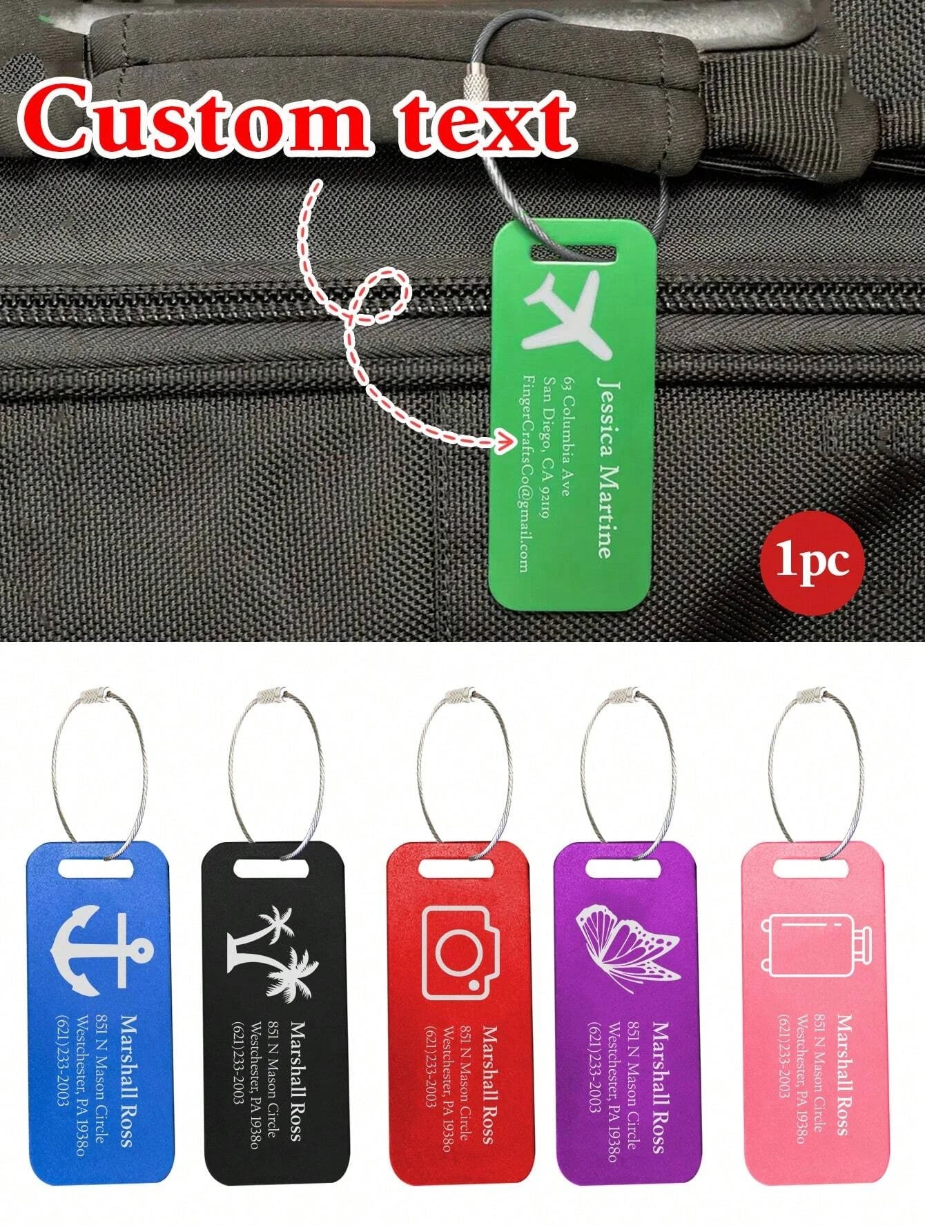 3*7.6CM Custom Metal Luggage Tag,Personalized Aluminum Luggage Tag,1 PC Custom Name Tag For Suitcase Backpack,Custom Travel Tag