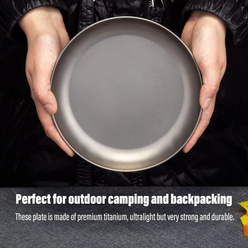 Titanium Camping Plate Ultralight Portable Outdoor Picnic Dinner Plate Round Tableware for Backpacking Hiking Travel Salad BBQ