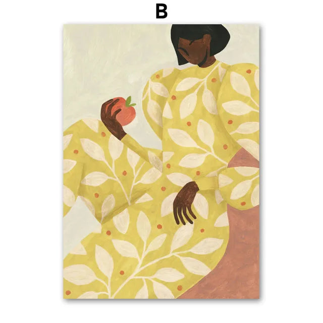 Retro Pajama Girl Lemon Flowers Vase Abstract Gallery Poster And Prints Wall Art Canvas Painting Pictures For Living Room Decor