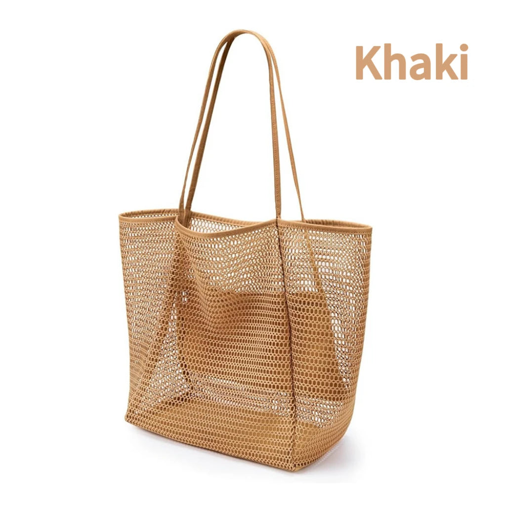 Large Capacity Mesh Beach Tote Bag Breathable Open Net Sand Drain Grocery Shopping Picnic Summer Shoulder Handbag for Women
