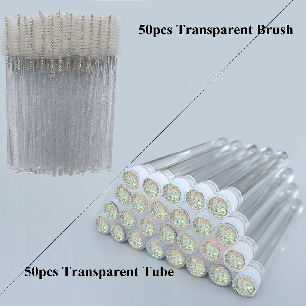 50pcs Reusable Mascara Wand Tube for Eyelash Extension Spoolies Cleaning Eyebrow Brush Shiny Resin Drill Replaceable Dust-proof