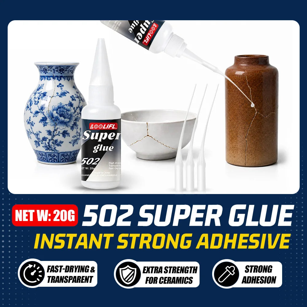 502 Glue, Dries Quickly in Seconds Without Waiting, Provides Strong and Unbreakable Bonding, Is Durable and Resistant to Pulling After Curing, It Is Transparent and Does Not Turn White, Leaving No Traces and Is Aesthetically