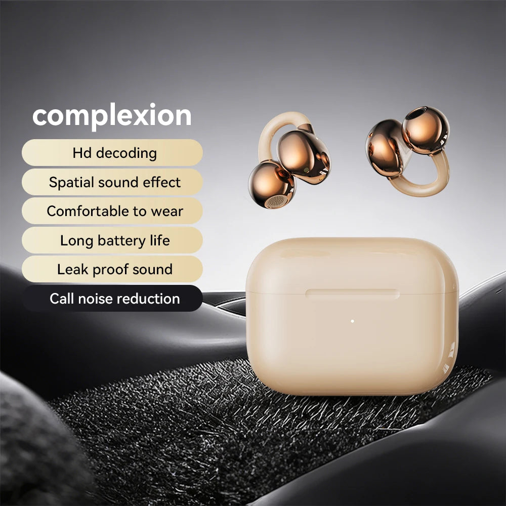 Electroplated Ear Clip True Wireless Bluetooth Headsets Portable  Sports Run Long Battery Life HD Call Noise Reduction Earplugs