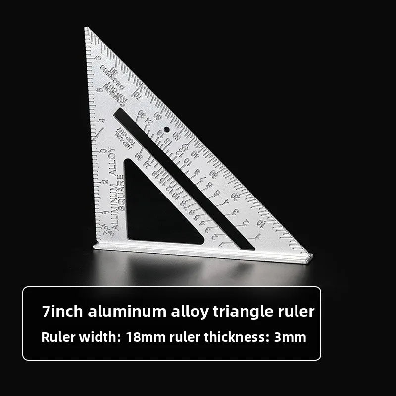 1pcs 7Inch Triangle Ruler Measurement Tool Aluminium Alloy Carpenter Tools Inch Metric Angle Ruler Square Woodworking Tools New