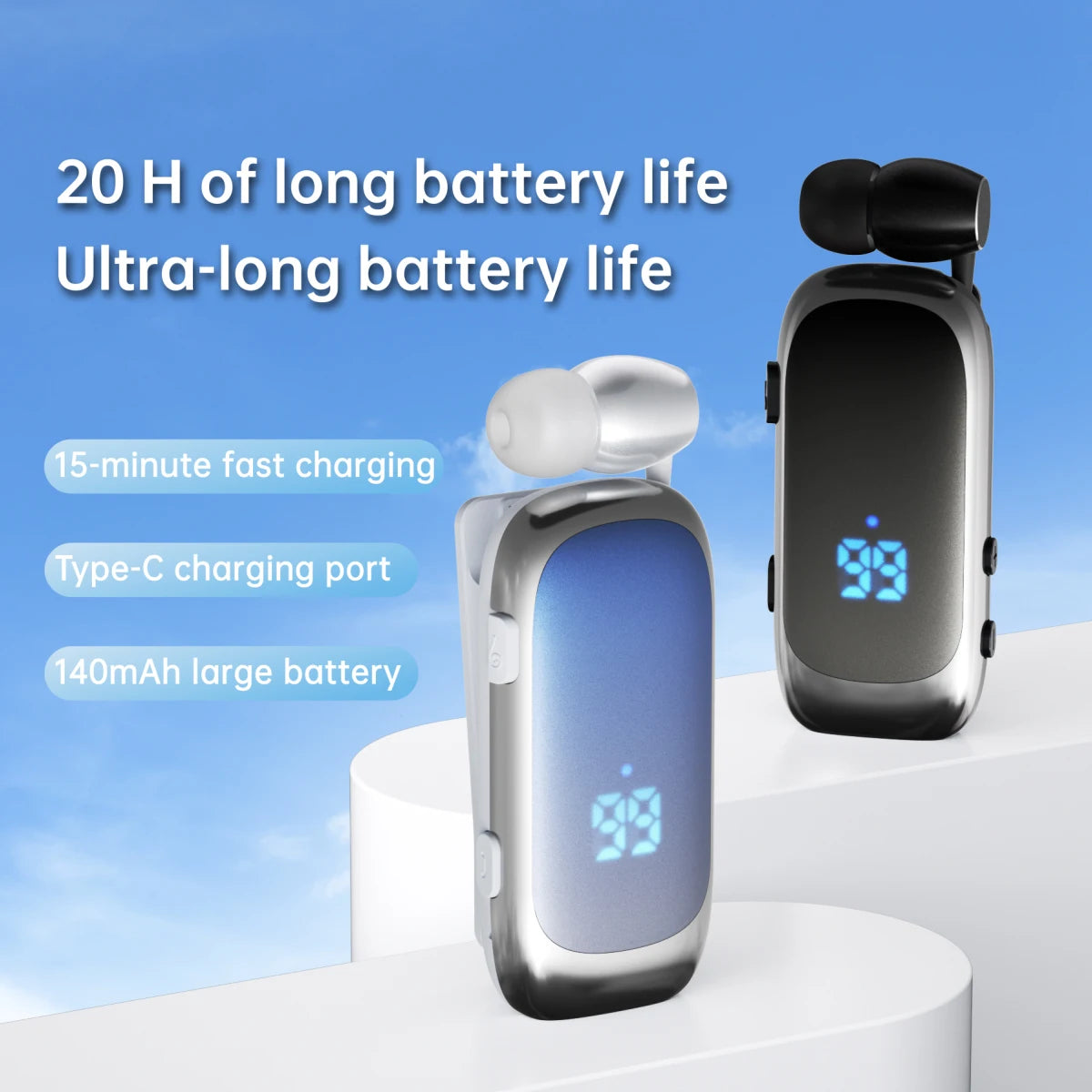 2026 K88pro Hebrew V6.0 Bluetooth Clip on Headset Mini Business Headphones Wireless Earphone Lotus Earbud Handsfree 20H Working