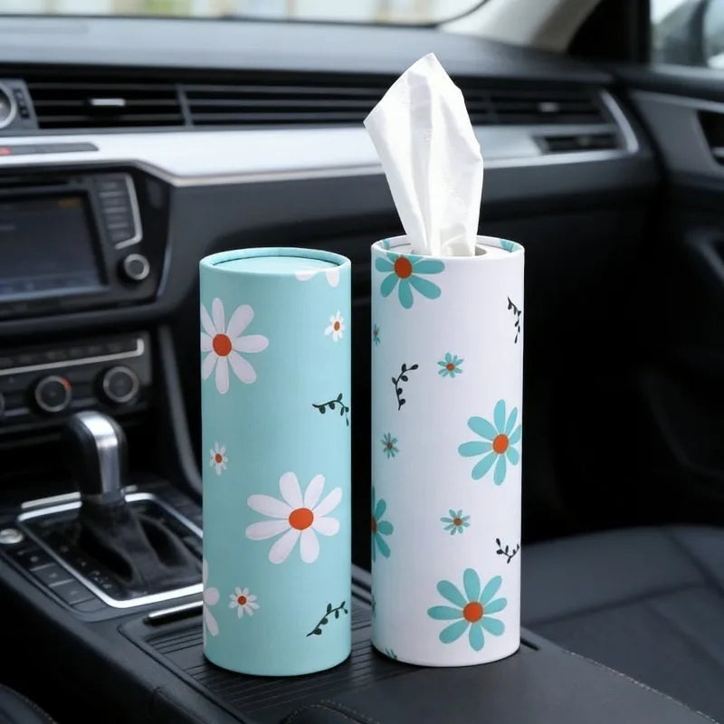 4 Compact Flower Car Tissue - Car Cylinder Tissue, Household Cylinder Tissue Tube Car Seat Cylinder Paper Including Face Towels