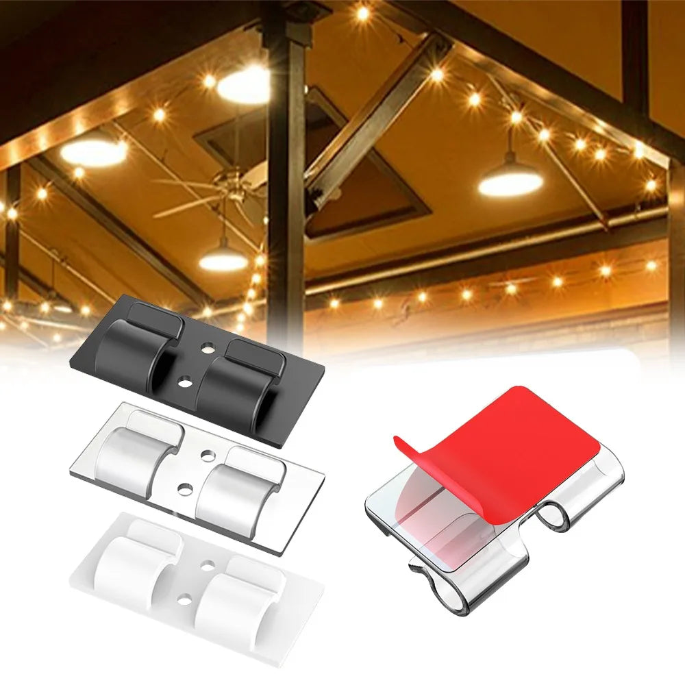 10pcs Christmas Lighting Hanging Hooks Heavy Duty PP String Lights Clips Waterproof Adhesive Strips UV-Resistant Cable Clips