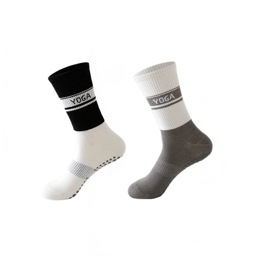 2 Pairs Professional Yoga Socks,  Cotton Strapping Silicone Anti-Slip Pilates Fitness Dance Floor Socks