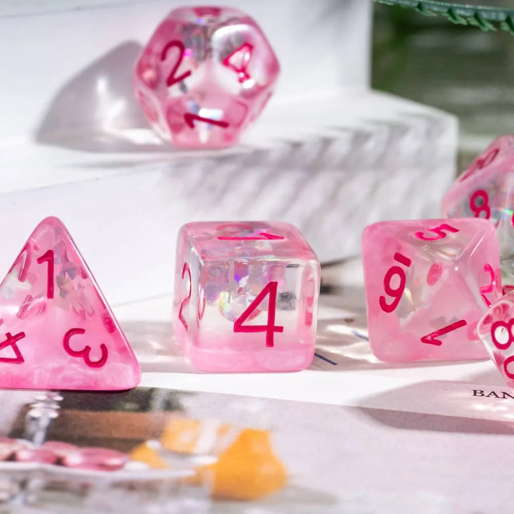 Cusdie Pink Butterfly DND Dice Resin Slice Die D4 D6 D8 D10 D% D12 D20 Polyhedral Dice Set for D&D Role Playing Table Games