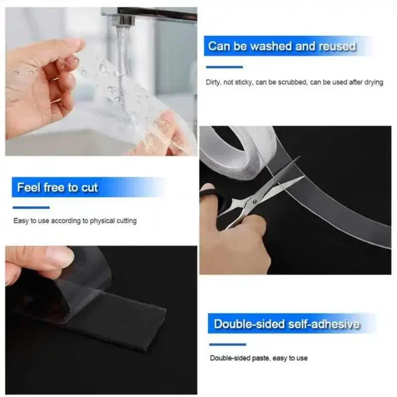 Nano Multifunctional Double Sided Adhesive Tape Waterproof Reusable Wall Stickers Transparent Strong Sticky Glue BathroomKitchen