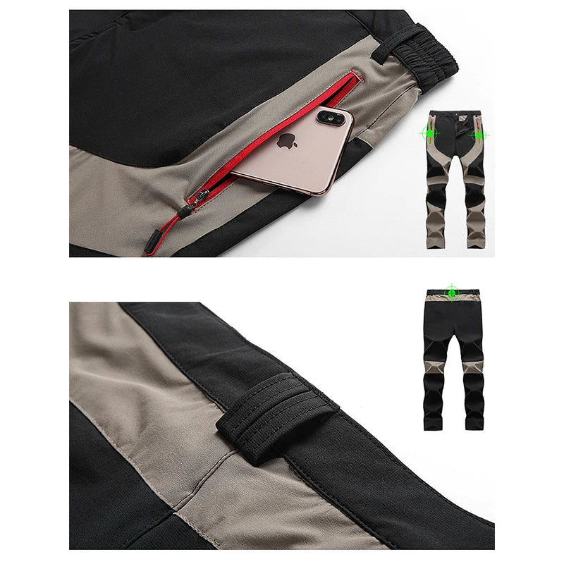 Outdoor Quick Drying Pants For Men Sports Breathable Spring Hiking Pants Elastic Casual Camping Fishing Trousers Splicing Colors