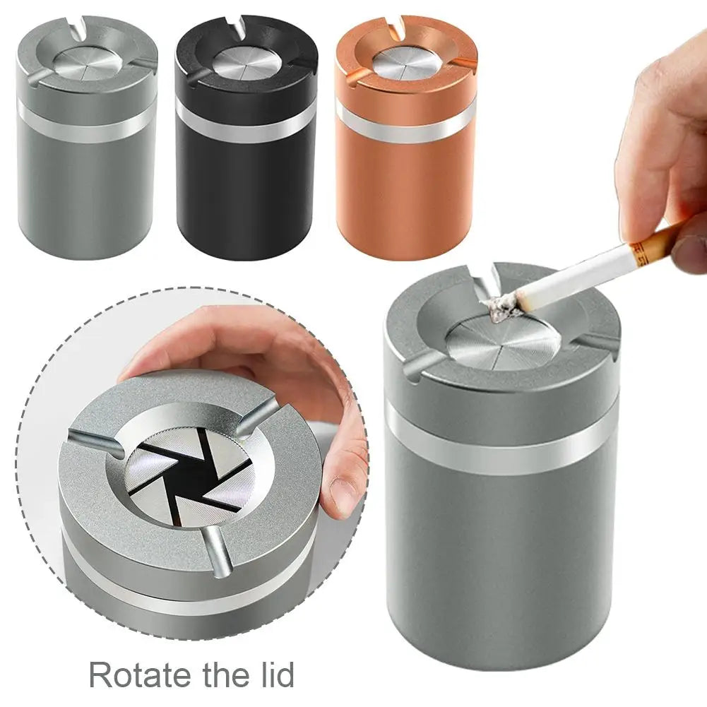 360° Stainless Steel Twist-Lock Ashtray, Windproof Odor-Proof & With Cigarette Holder for Car & Home, Smokeless Cigar Ashtray
