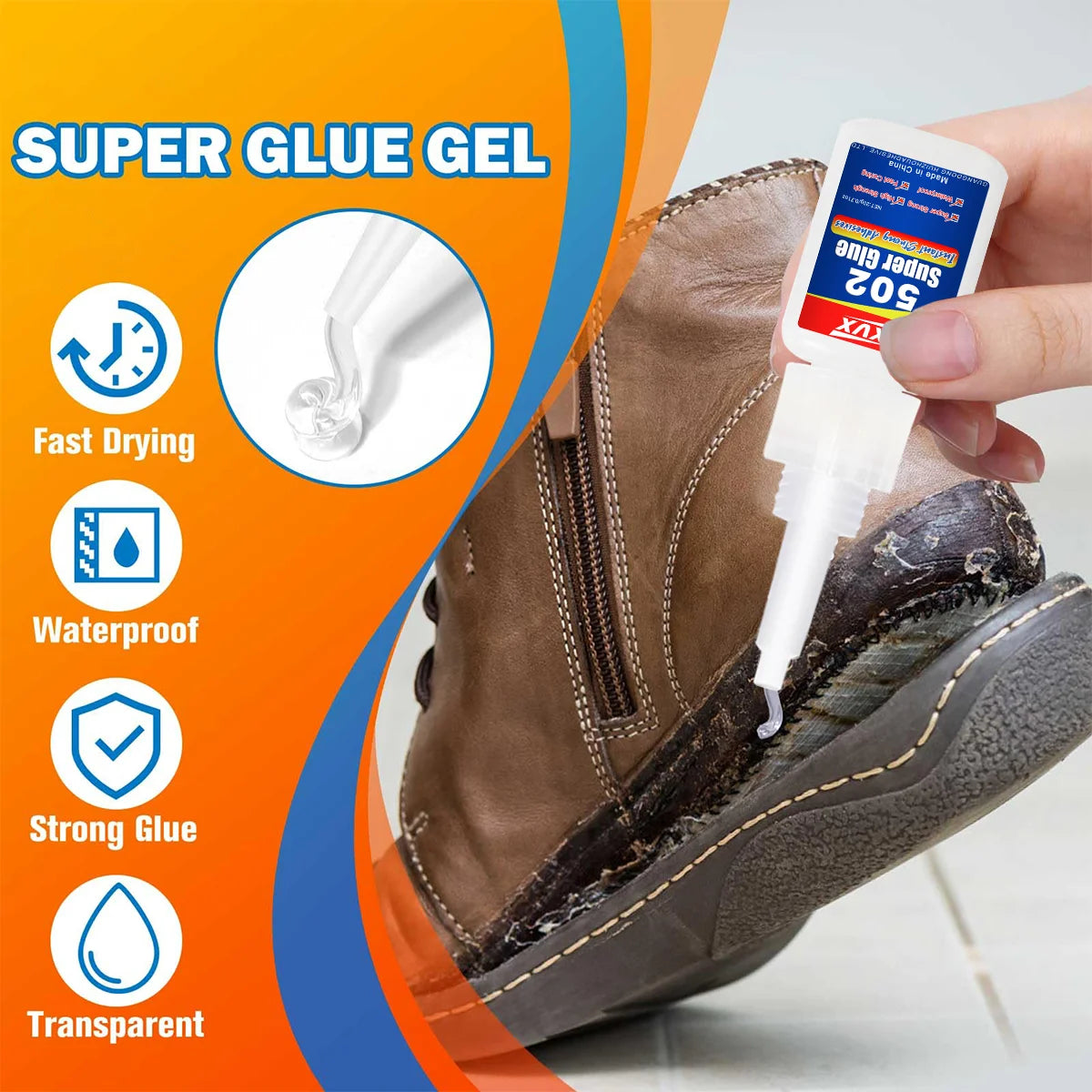 JXVX 502 Super glue quick drying 1-10 PCs instant Cyanoacrylate adhesive leather rubber drink metal glue strong bond liquid, clear repair glue, instant bonding for household goods