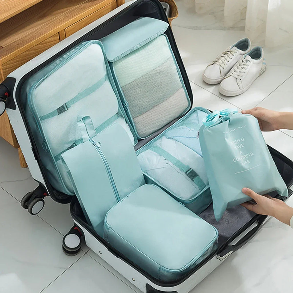 Travel Packing Cubes Set of 7 - Transparent Compression Luggage Organizer for Suitcase, Clothes & Trip Use