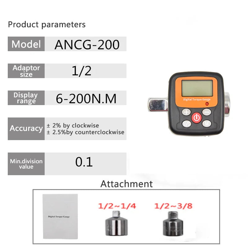 1/4'' 3/8'' 1/2 Company Direct Torque Wrench Tester Torque Adapter Digital Torque Meter Adapters For Head Bike Car Repair Tools