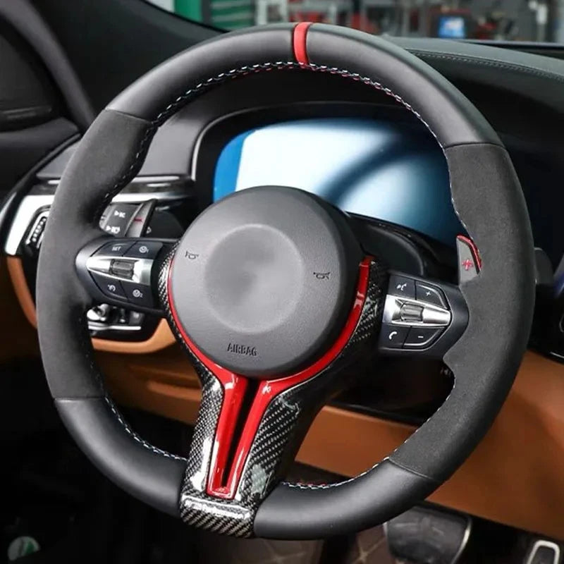 For BMW F20 F22 F30 F31 F32 F33 F36 F10 F06 F12 F13 F15 F16 M-Sport Replacement Style ABS+Carbon Fiber Steering Wheel Trim