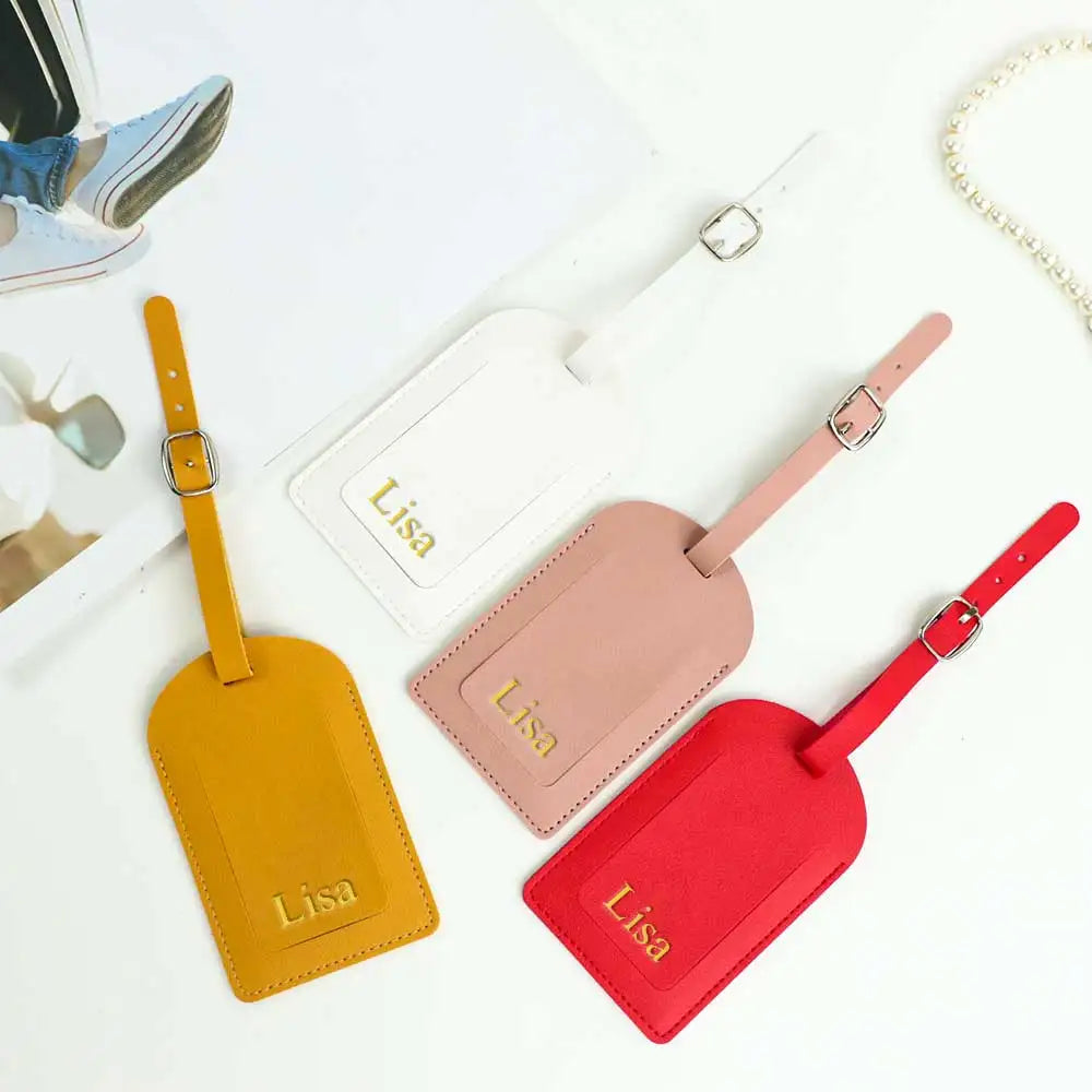 Customized letters smooth PU leather classic ultra-thin travel aviation luggage tag signature luggage label