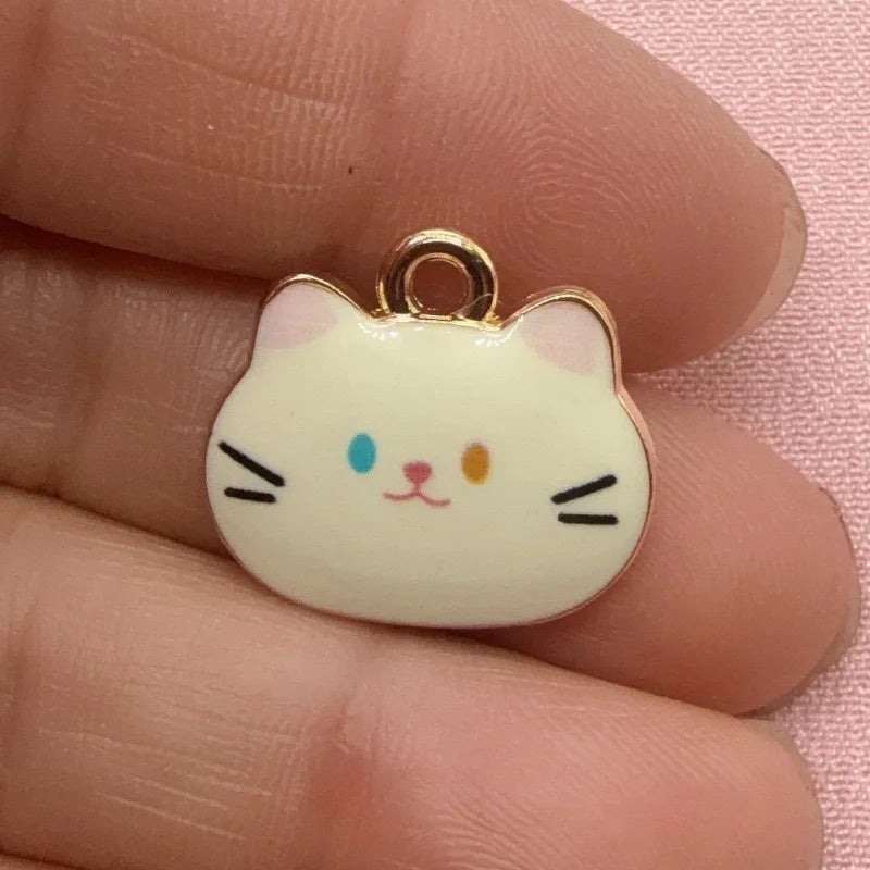 12pcs Printed Cat Head Alloy Drip Oil Pendant, DIY Jewelry Making Earrings, Keychains, Accessories