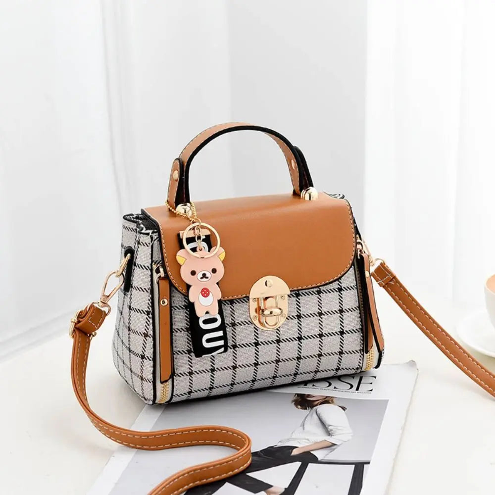New PU Leather Shoulder Bags Plaid Pattern Buckle Handbags Flap Messenger Bag Women