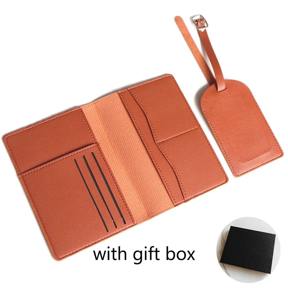 Custom Initials Passport Holder Suitcase Tag Set Luxury  Personalize Name logo Gift Lightweight Travel Accessories Set With Box