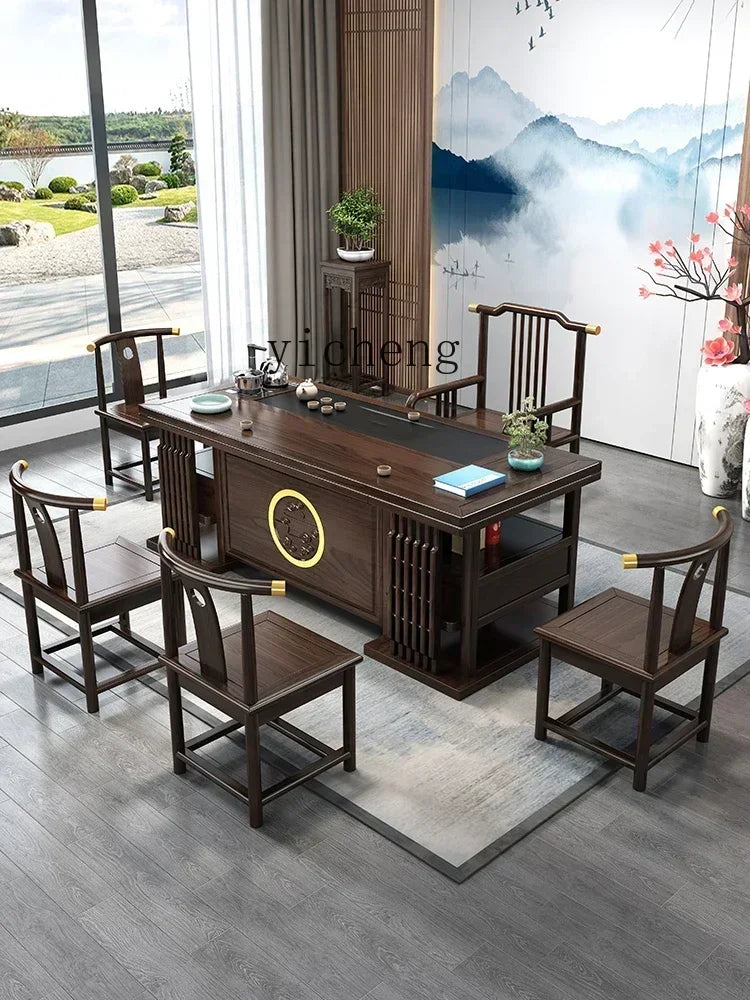 r5.13  solid wood tea table and chair combination one table five chairs coee table tea set household kung fu tea