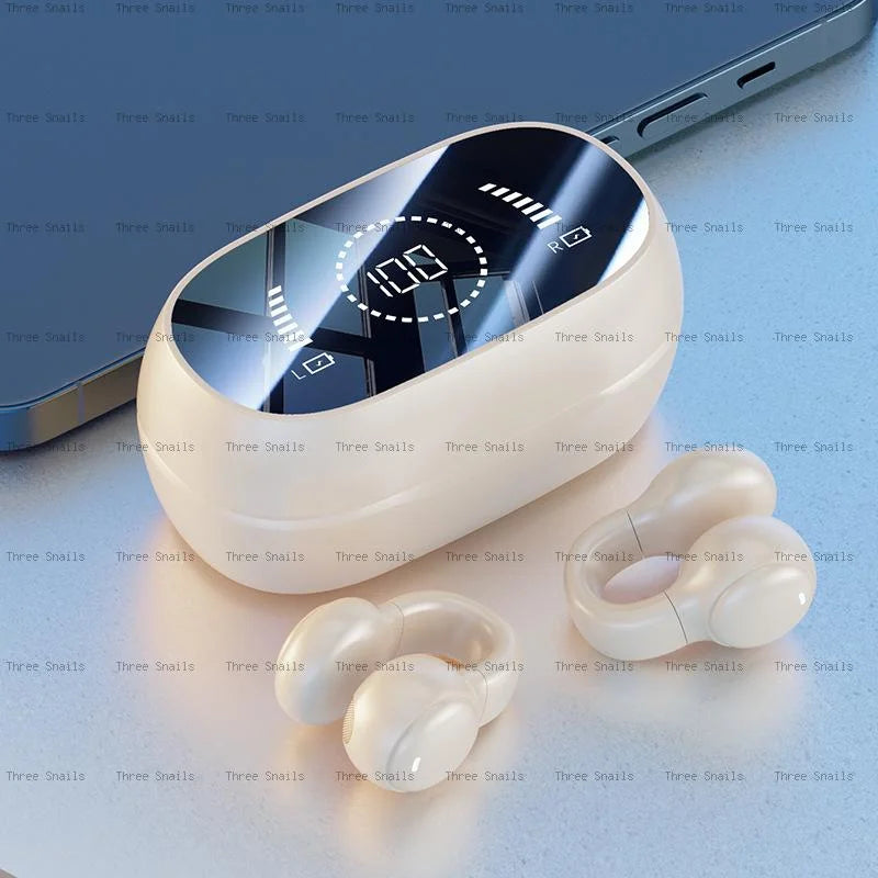 Sports Bluetooth Ear Clip Headphones LED Mirror Screen, HiFi Lossless Sound, Noise Cancelling, Soft Silicone Comfort Earphones