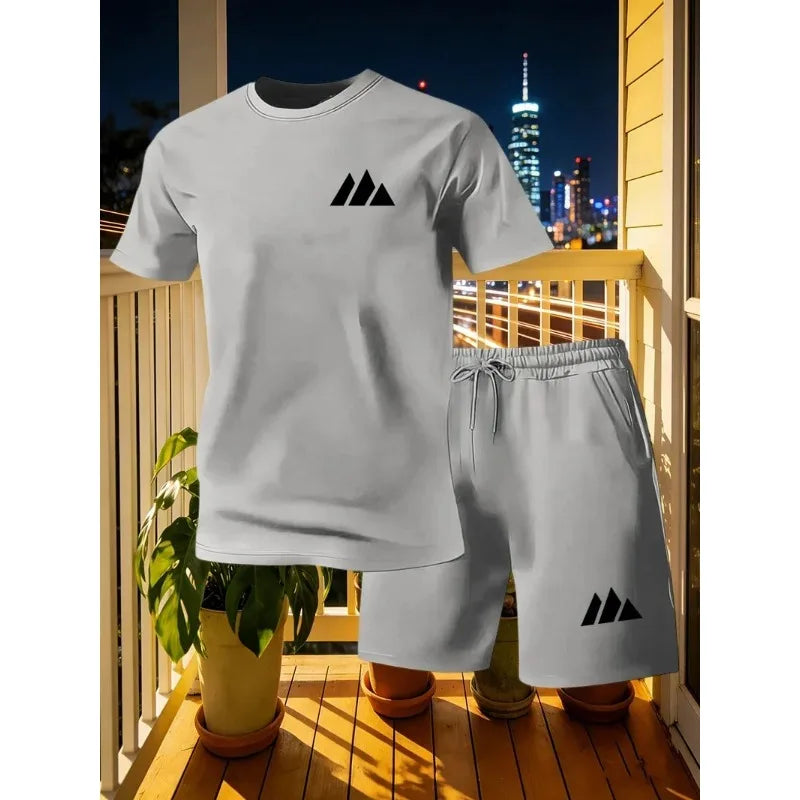 Summer Men's Quick Drying Casual Short Sleeved T-shirt and Shorts Set Urban Street Fashion Running Sports Two-piece Set