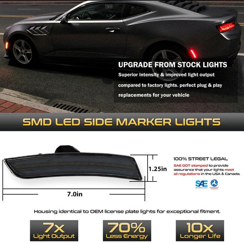 For Chevy Camaro Front Rear Side Marker Light Assemblies Turn SignalLights/Driving Lights,Replace OEM Sidemarker Lamps 2016-up