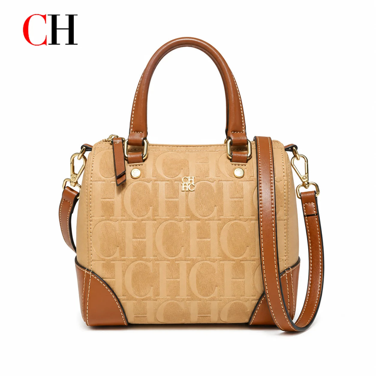 CH Women Top Handle Handbag Embossed Letter Pattern Shoulder Crossbody Bag Elegant Commuter Purse with Adjustable Strap